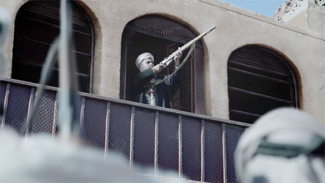 The firing of the first bullet of the 1916 Great Arab Revolt as dramatised in a documentary to be aired by Jordan TV this month (Photo courtesy of Sanabel production company)
