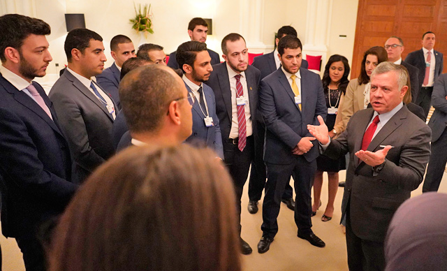 His Majesty King Abdullah meets with Jordanian entrepreneurs at the Dead Sea in April earlier this year to stress the importance of supporting business incubators and entrepreneurship  (Photo courtesy of the Royal Court)