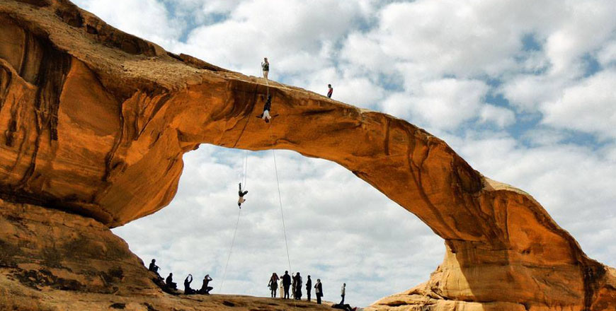 A recent photo of a group of tourists in Wadi Rum, 328km south of Amman (Photo courtesy of Barakat Zaza)