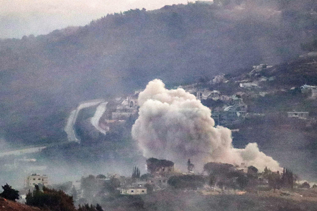 This photo taken from Lebanon's Marjayoun shows smoke clouds rising amid ongoing hostilities between Israel and Hizbollah in the village of Kafarkila on Thursday (AFP photo)