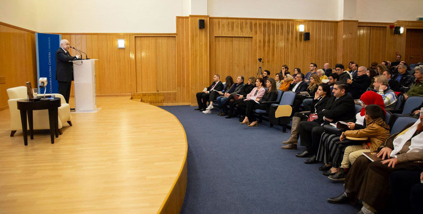 Talal Abu-Ghazaleh speaks on the potential impact of artificial intelligence and necessary reform of higher education at Columbia Global Centres, on Tuesday (Photo courtesy of Columbia Global Centres)