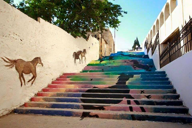 The 'Peace Stairs' in downtown Irbid, which was painted by the Talween initiative team (Photo courtesy of Irbid City Facebook page)