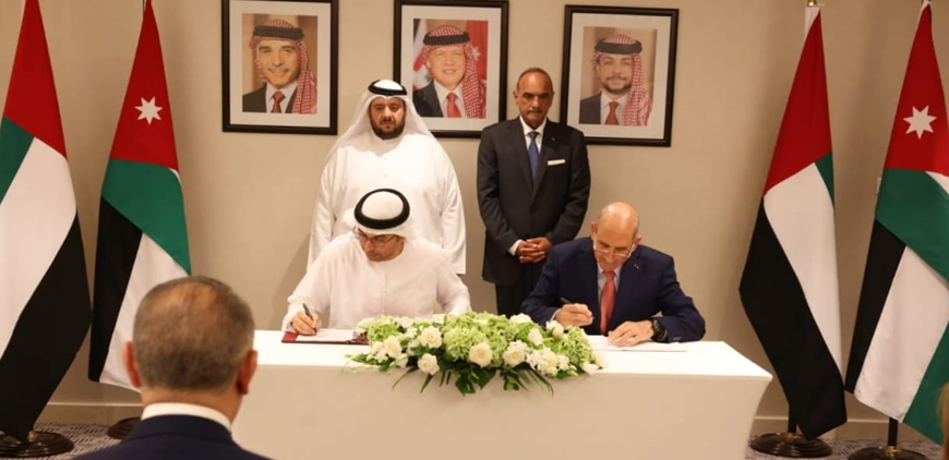 Jordan and the United Arab Emirates on Wednesday sign four agreements to initiate a $2.3 billion railway project that will connect the Port of Aqaba to the mining sites of Shidiyah and Ghor Al Safi (Petra photo)