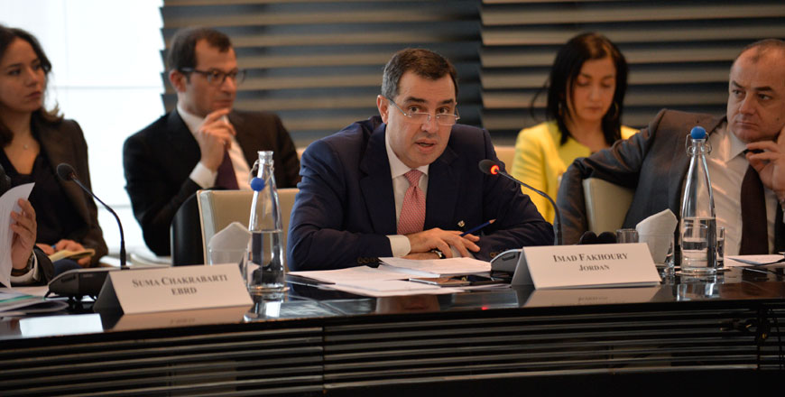 Planning and International Cooperation Minister Imad Fakhoury speaks at a conference in London organised by the European Bank for Reconstruction and Development on Wednesday (Photo courtesy of Ministry of Planning and International Cooperation)