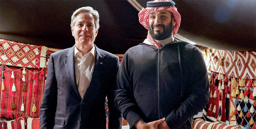 US Secretary of State Antony Blinken (left) meets with Saudi Crown Prince Mohammed Bin Salman at Al Ula, in north-western Saudi Arabia, on Monday  (AFP photo)