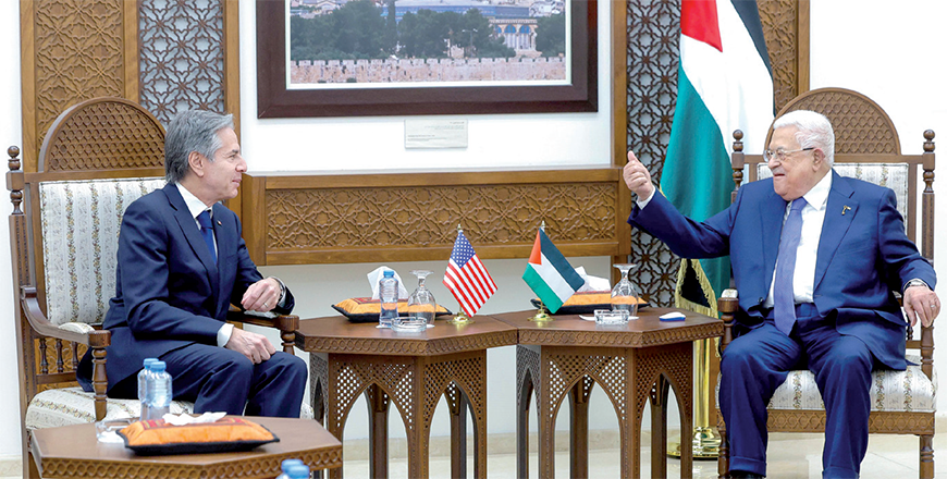 US Secretary of State Antony Blinken (left) meets with Palestinian President Mahmud Abbas in Ramallah in the Israeli-occupied West Bank on Wednesday (AFP photo)