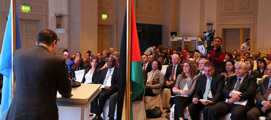 Minister of Planning and International Cooperation Imad Fakhoury speaks at a workshop on means to implement the Sustainable Development Goals in Amman, on Tuesday(Petra photo)