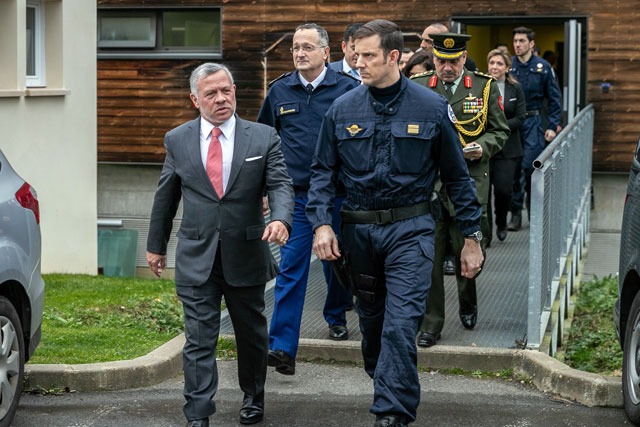 His Majesty King Abdullah visits the French GIGN (the National Gendarmerie Intervention Group) on Wednesday (Photo courtesy of Royal Court)