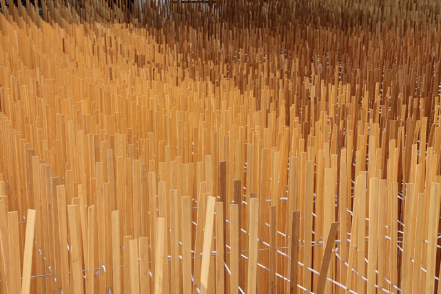 Dalieh is a free flowing installation of 10,300 pieces of bamboo strips stretching over nearly 300sq.m. at Zain cultural space in Al Hussein Cultural Centre (Photo by Camille Dupire)