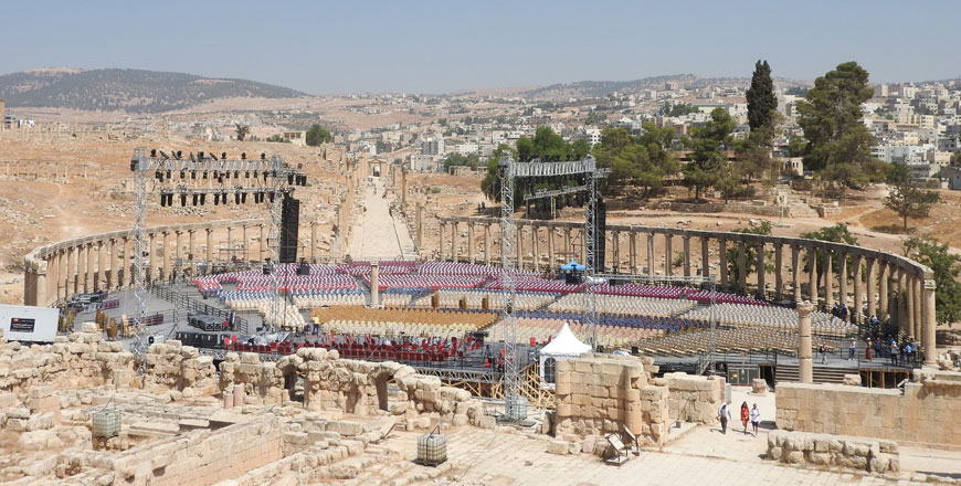 The concert is expected to receive 3,500 music enthusiasts at the oval plaza of Jerash archaeological site on Monday (Photo by Ahmed Bani Mustafa)