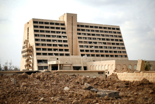 A general view of the damaged five-star Ninewah Oberoi Hotel damaged in Mosul city, Mosul, Iraq, on Monday (Reuters photo)