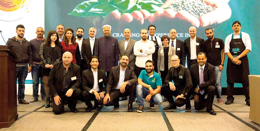 Founder of Dilmah Tea, Merrill J. Fernando, poses for a group photo in Amman on Thursday (Photo courtesy of Dilmah)