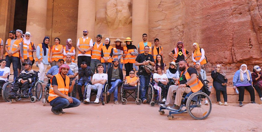 Members of the Higher Council for the Rights of People with Disabilities take a trip to Petra to raise awareness of inclusion in Jordan recently (Photo courtesy of HCD’s Facebook page)
