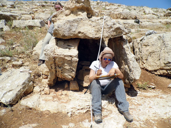 One of the survey teams documents a dolmen at the Murayghat site near Madaba, in this undated photo (Photo courtesy of the Ritual Landscape of Murayghat project)