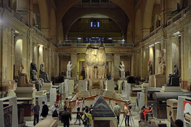 This photo taken on Saturday shows sculptures on display at the Egyptian Museum during the ‘Night of Art’ exhibition in the capital Cairo (AFP photo)