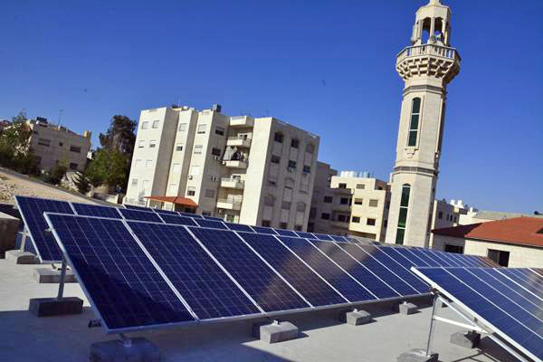 In this undated photo, a mosque in Tabarbour that uses solar panels to generate electricity can be seen (Photo by Amjad Ghsoun)
