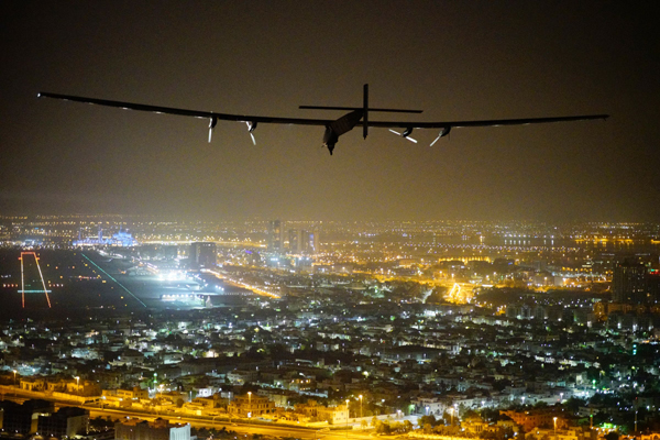 In this handout photo taken and released by Solar Impulse 2, a solar-powered airplane, piloted by Swiss pioneer Bertrand Piccardis seen as it lands in Abu Dhabi (AFP photo)