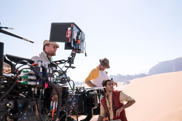 In this undated photo, ‘Aladdin’ actor Mena Massoud (right) can be seen at a shoot in Wadi Rum. HRH Princess Rym recently spoke to The Jordan Times about the film industry’s effect on Jordan during the past two decades  (Photo courtesy of Disney)