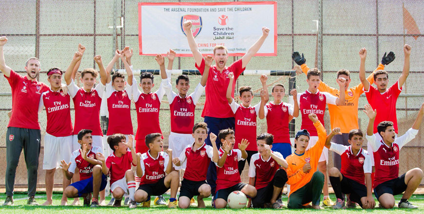 Former Arsenal captain Per Mertesacker launches the ‘Coaching for Life’ programme in Zaatari camp recently (Photo courtesy of Save the Children)