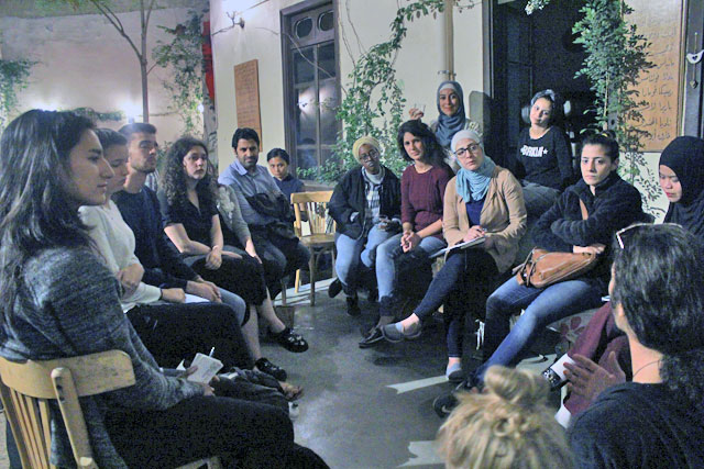 Some 75 participants take part in a collaborative discussion on labelling and bias in identity definition at Jadal for Knowledge and Culture in Amman on Wednesday (Photo by Hani Obaidat)