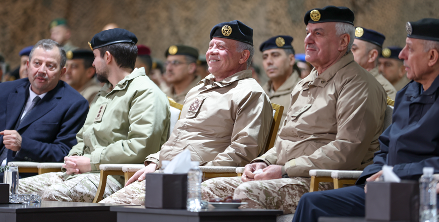 His Majesty King Abdullah, the Supreme Commander of the Jordan Armed Forces-Arab Army (JAF), accompanied by HRH Crown Prince Hussein, attends an Iftar hosted by the General Command of JAF (Photo courtesy of Royal Court)