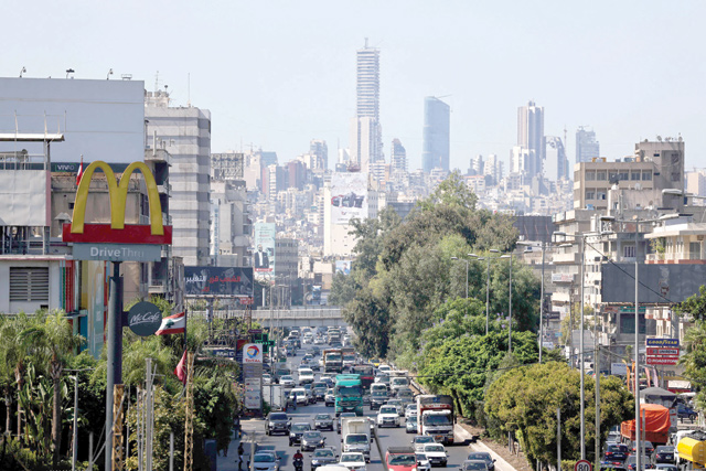 A photo shows the traffic in the area of Dora at the northern entrance of Lebanon's capital Beirut on October 7 (AFP photo)