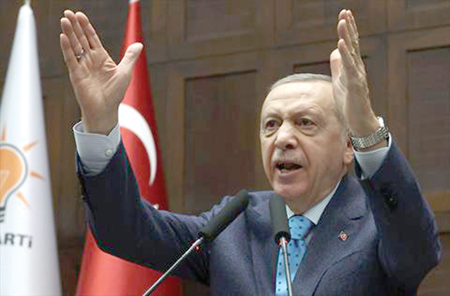 Turkish President and leader of the Justice and Development Party Recep Tayyip Erdogan speaks during a group meeting at the Turkish Grand National Assembly in Ankara on Wednesday (AFP photo)