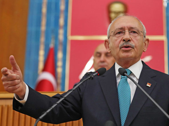 Kemal Kilicdaroglu, chairman of the Republican People’s Party, (CHP) delivers a speech during his party’s group meeting at the Grand National Assembly of Turkey in Ankara on Wednesday (AFP photo)