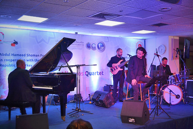 The ‘Albatros Quartet Band’ performs in commemoration of the 70 years of relationship between Jordan and Turkey at the Abdul Hameed Shoman Foundation on Saturday (Photo by Ana V. Ibáñez Prieto)