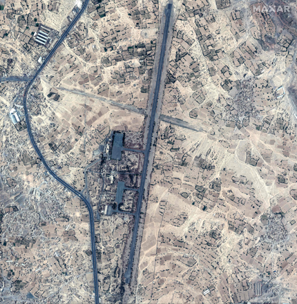 This handout satellite picture courtesy of Maxar Techonologies shows Taez airfield, in Taez, Yemen on January 12, 2024, after airstrikes by the United States and Britain (AFP photo)