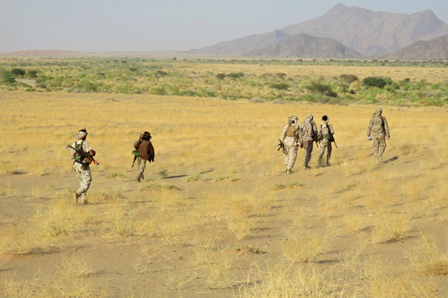 Fighters loyal to Yemen's Saudi-backed government are pictured on the frontline facing Iran-backed Houthi rebels in the country's northeastern province of Marib on Monday (AFP photo)