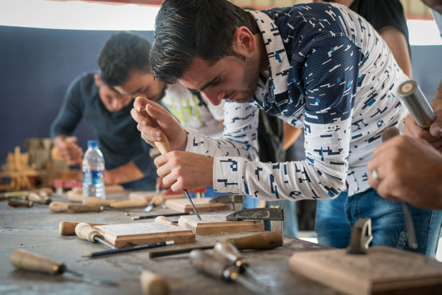 Young people participate in a workshop held by The One Foundation and UNICEF at Zaatari camp recently (Photo courtesy of UNICEF)