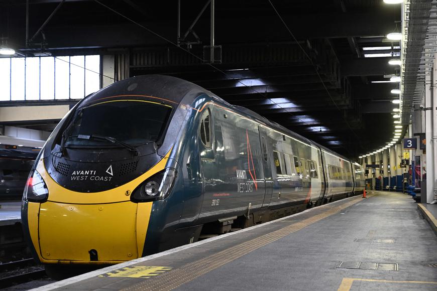In this photo, an Avanti West Coast train is seen parked at Euston Station in London on Wednesday during a 24-hour- strike by railway staff (AFP photo)