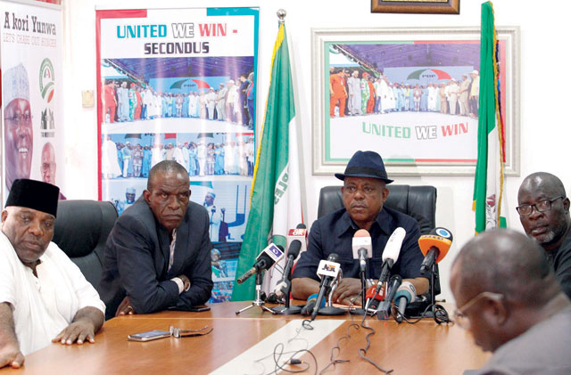 The chairman of the People's Democratic Party, Uche Secondus, attends a news conference in Abuja, as the country awaits the result of the presidential election, Nigeria on Monday (Reuters photo)