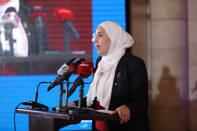 Minister of State for Legal Affairs Wafa Bani Mustafa speaks during a session held by the Friedrich Naumann Foundation for Freedom on Wednesday (Photo courtesy of FNF)
