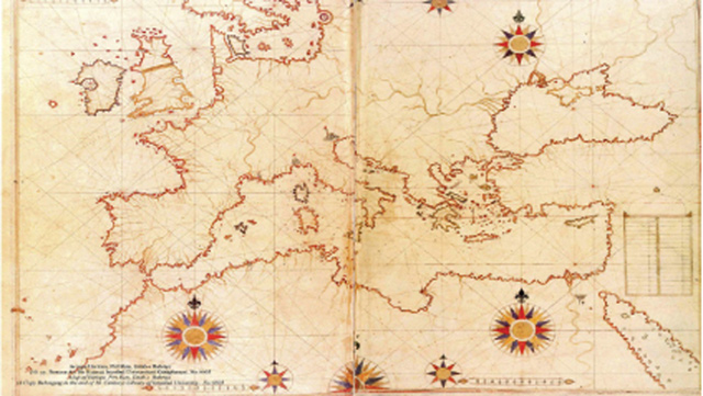 A map of Europe, north Africa and the Levant from Ottoman cartographer and scholar Hadji Ahmed Muhiddin Piri's book 'Kitab-i-Bahriye' ('The Book of Navigation') (Photo courtesy of Ulrich Bellwald)