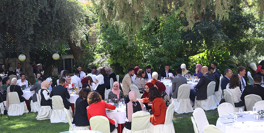 Participants of an interactive discussion gather at the British ambassador’s residence organised by the Crown Prince Foundation and the Arab Women Enterprise Fund on Wednesday (Photo courtesy of the British embassy)