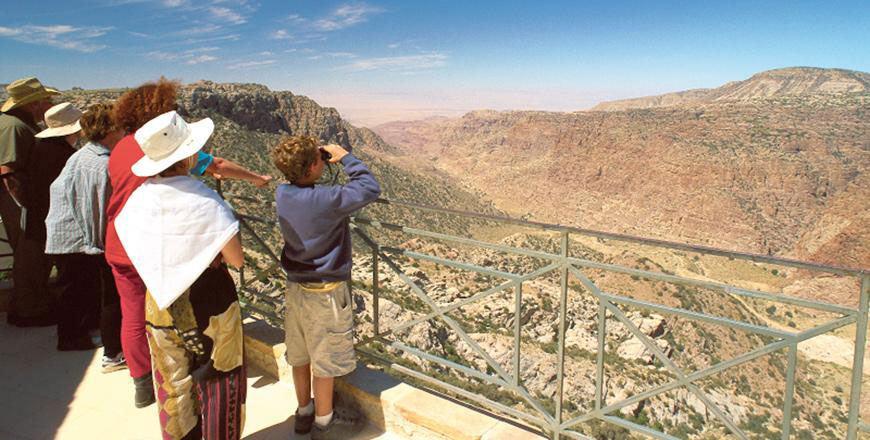 In this undated photo, tourists are seen at the Dana Biosphere Reserve, located in Tafileh Governorate, 180km southwest of the capital  (Photo courtesy of Jordan Tourism Board)