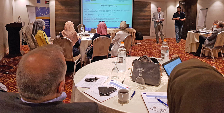   Trainees at a monitoring and evaluation workshop in Amman on Monday (Photo courtesy of the EU)