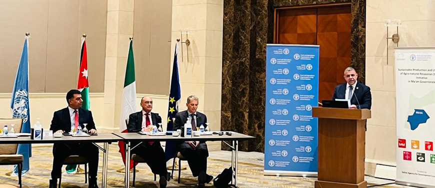FAO Representative Nabil Assaf speaks during the launch of a project to increase the resilience of the Jordanian vulnerable communities on Tuesday (Photo courtesy of FAO)