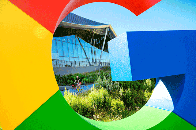 In this file photo taken on June 27, 2022, a bicyclist rides along a path at Google's Bay View campus in Mountain View, California (AFP photo)