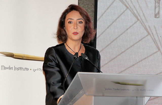 HRH Princess Rym speaks at the 10th anniversary celebration of the JMI's master's programme on Monday (Petra photo)