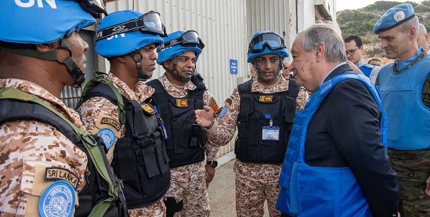 This handout picture provided by UNIFIL Forces in Lebanon shows UN Secretary-General Antonio Guterres (2-R), accompanied by UNIFIL Head of Mission and Force Commander General Aroldo Lazaro Saenz (R), meeting with peacekeeping soldiers at the forces' headquarters in Naqura in southern Lebanon near the Israeli border on January 17, 2025 (AFP photo)