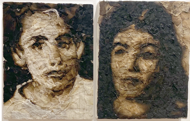 An artwork on display by Iraqi artist Hanaa Malallah at the Jordan National Gallery of Fine Arts’ Building 2 (Photo by Mays Ibrahim Mustafa)