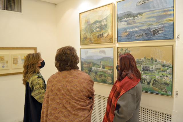 Visitors view artworks by Dalia Ali on display at Foresight32 Art Gallery in Amman (Photo courtesy of Foresight32 Art Gallery)