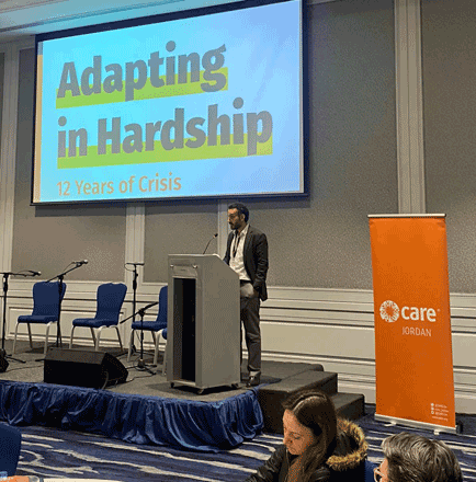 Country Director of CARE International Jordan Ammar Abu Zayyad speaks during the launch of 2022 ‘CARE Jordan Annual Needs Assessment’ in Amman on Tuesday (Photo courtesy of CARE International)
