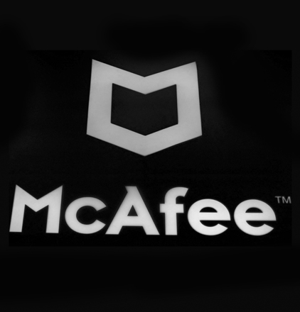 In this file photo taken on February 25, 2019, the McAfee logo is displayed at the Mobile World Congress in Barcelona (AFP photo)