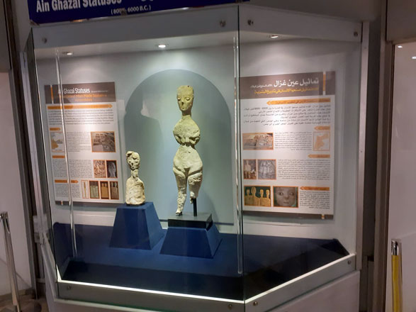 Figurines from Ain Ghazal are displayed at The Museum of Jordanian Heritage in Irbid (Photo by Saeb Rawashdeh)