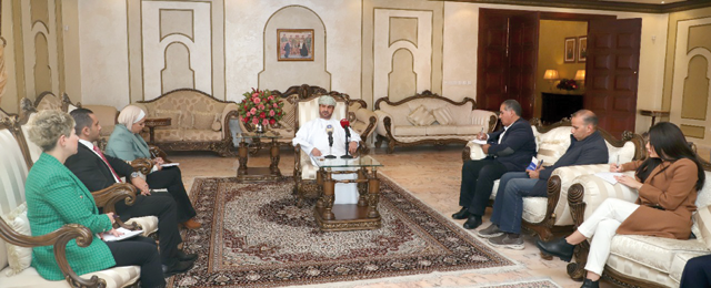 Oman's Ambassador in Amman Hilal Maamari holds a press conference on Wednesday (Petra photo)