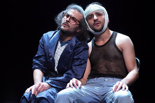 The Malas twins perform their play 'The Two Refugees' at the French Institute last week (Photo courtesy of the French Embassy in Jordan)